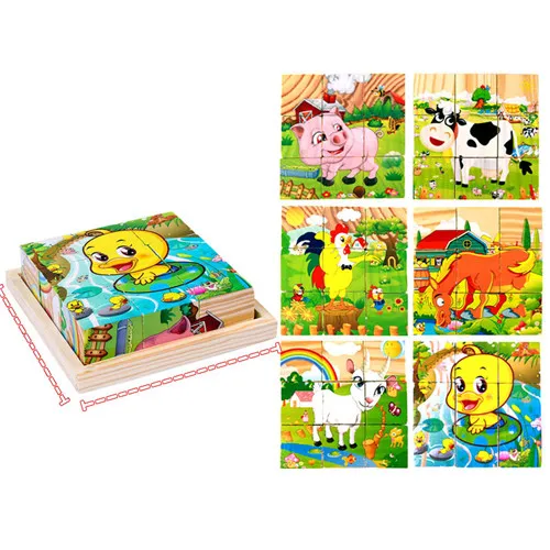 Nine Piece Six-sided 3D Jigsaw Cubes Puzzles Tray Wooden Storage Toys  For Children Kids Educational Toys Funny Games 13