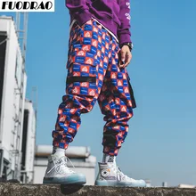 FUODRAO джоггеры брюки мужские уличная клетчатая Печать Брюки карго мужские хип-хоп карманы шаровары повседневные мужские спортивные брюки с карманами K268