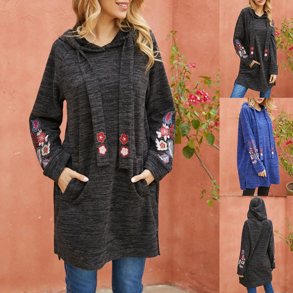 

Lugentolo Oversized Hoodies Women Fall Fashion Loose Long Sleeves Embroidery Pullovers Sweatshirt