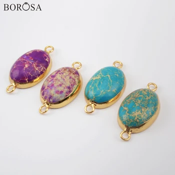 

BOROSA 6Pcs Natural Stone Connectors for Bracelets Gold Natural Jaspers Sea Sediment Jaspers Charms Pendant for Necklace G1956