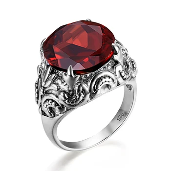 

Szjinao Jewelry Garnet Ring 925 Sterling Silver Rings For Women Gemstone Oval Neo-Gothic Fine Jewelry Wedding Gift Bridal Sets