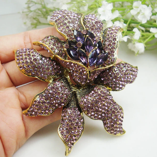 Vintage Style Brooch Purple Rhinestones Crystal Orchid Flower Brooch Pin  Fashion Woman Flower Brooches Free Shipping - AliExpress