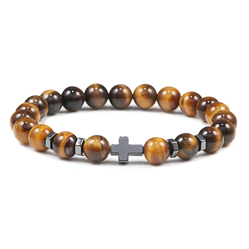 Prayer Men Women Natural Stone Wood Beads Rosary Hematite Cross Onyx Meditation Bracelets stone bead bracelet natural stone bracelet beaded bracelet