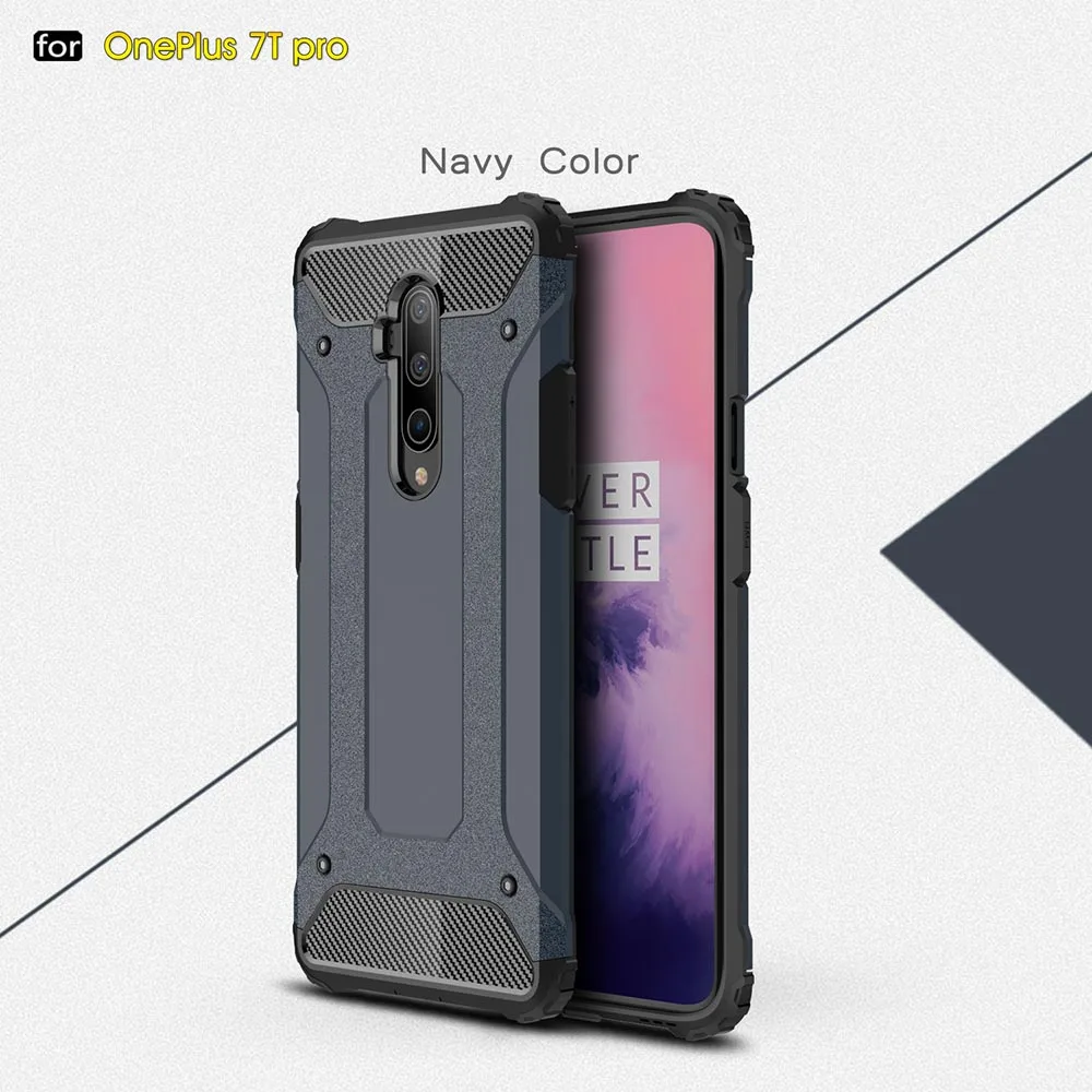 Четыре угловых падение защитный бронированный чехол Чехол для One Plus7T 7 Pro Чехол для One Plus 5T 6 T, 5, 6, ПК жесткий чехол задняя крышка чехол Крышка - Цвет: Navy