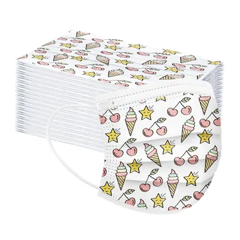 

10/20/50pcs Kids Disposable Face Masks 3 Layer Dustproof Pollution Masks Dustproof Ice Cream Cherry Print Mask Mondkapjes