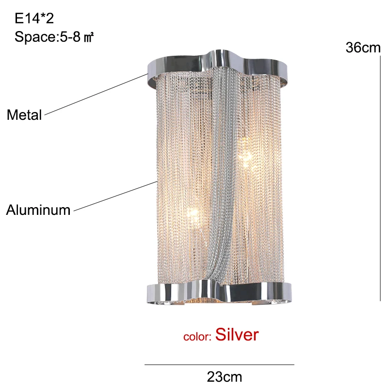 Современный серебристный настенный светильник для гостиной Настенный светильник с золотой бахромой Для спальни Алюминиевая бра на кухню модная настенная лампа с подвеской - Цвет абажура: Серебристый