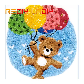 

Latch Hook Rug Kit Crocheting Carpet Rug Bear Balloon Acrylic Yarn Pre-Printed Canvas Cushion Mat Crochet Tapestry Arts & Crafts