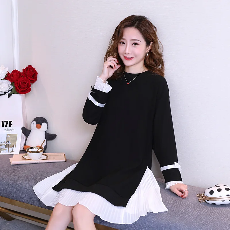 

Maternity Clothes New Style Spring And Autumn Long Sleeve Pleat Pregnant Women Korean-style Fashion Mid-length Dress
