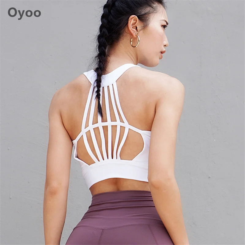 

Oyoo Women's Diamond Crossback Sports Bra Medium Impact Workout Running Bra Removable Pads Yoga Tops Gym Crop Top For Women