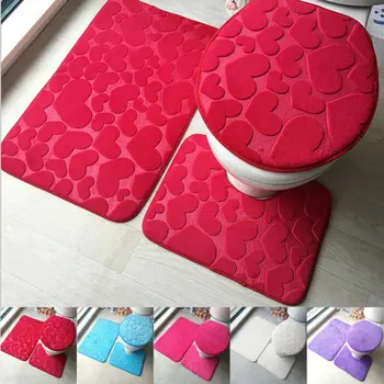 

3Pcs/set Bath Shower Non-Slip Rug Mats Toilet Cover Flower Pattern Non-Slip Bathmats Home Decor