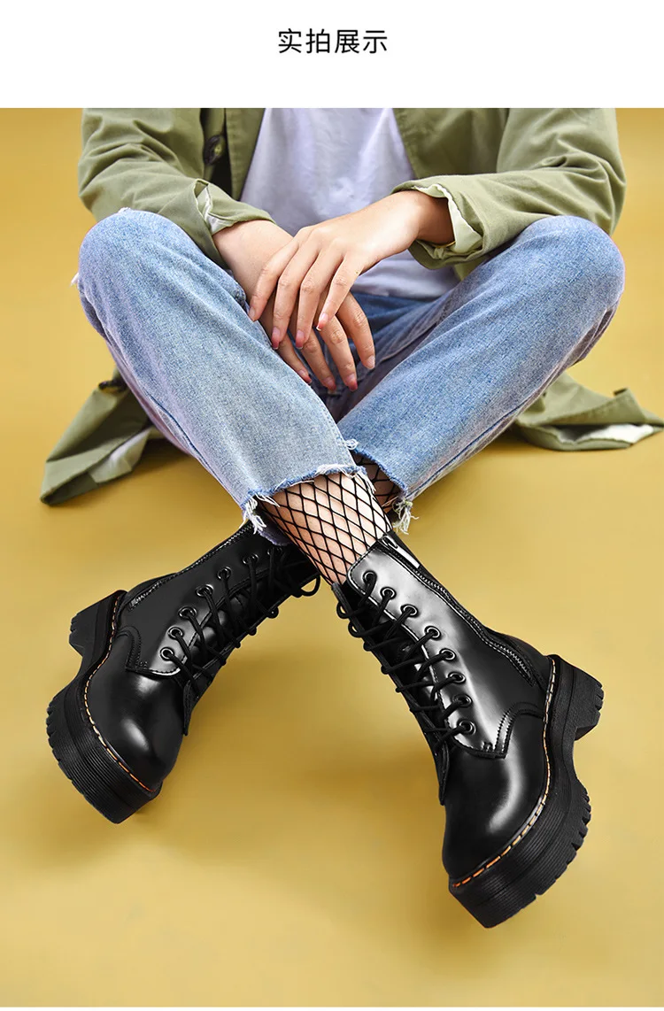 new Flat Platform Boots Women Shoes Autumn Winter Fur Fashion Round Toe Lace-up Leather Boots Ladies Shoes Woman boots y671