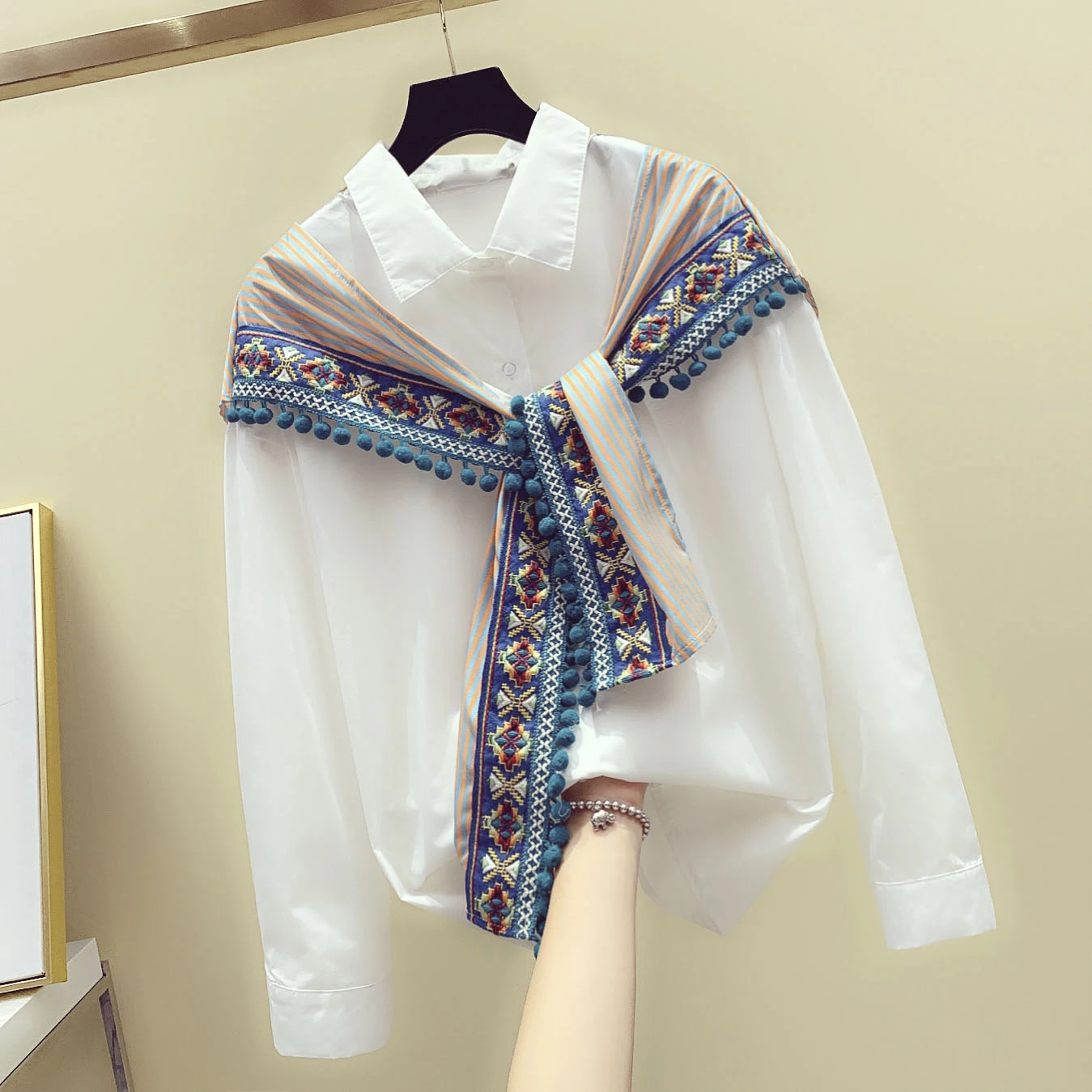 

Fashion Fake Two-piece Shirt Female 2019 Autumn New Cotton Wild Casual Women Blouses and Tops Korean Style Women Clothing