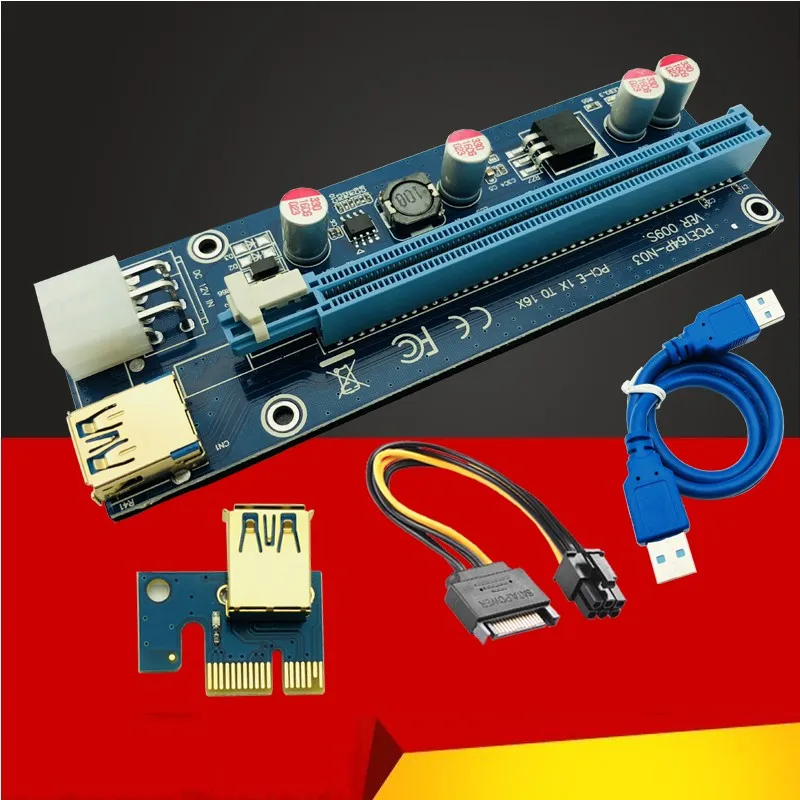 Riser 009S 3x светодиодный PCI-E 1X к 16X Райзер карта расширитель адаптер SATA 6Pin мощность USB 3