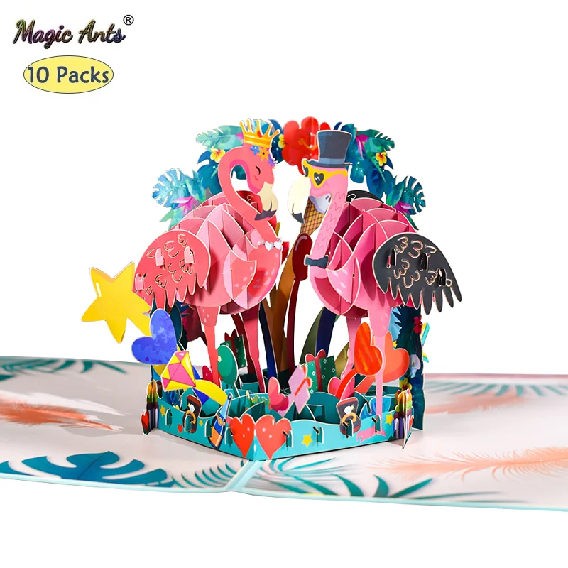 

10-Pack Pop Up Anniversary Card Valentines Day Gift 3D Flamingo Birthday Greeting Cards Wedding for Couples Wife Women Husband