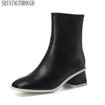 

Genuine Leather Ankle Square Toe Women Boots Fashion Sexy Zipper High Heel Women Shoes Ladies Casual Party Shoes Size 34-39