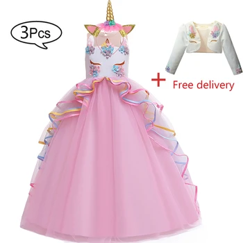 

2019 Elegant Girls Unicorn Dress Princess Dress Kids Dresses For Girls Birthday Party Gown Christmas Clothes Children 4-14 Years
