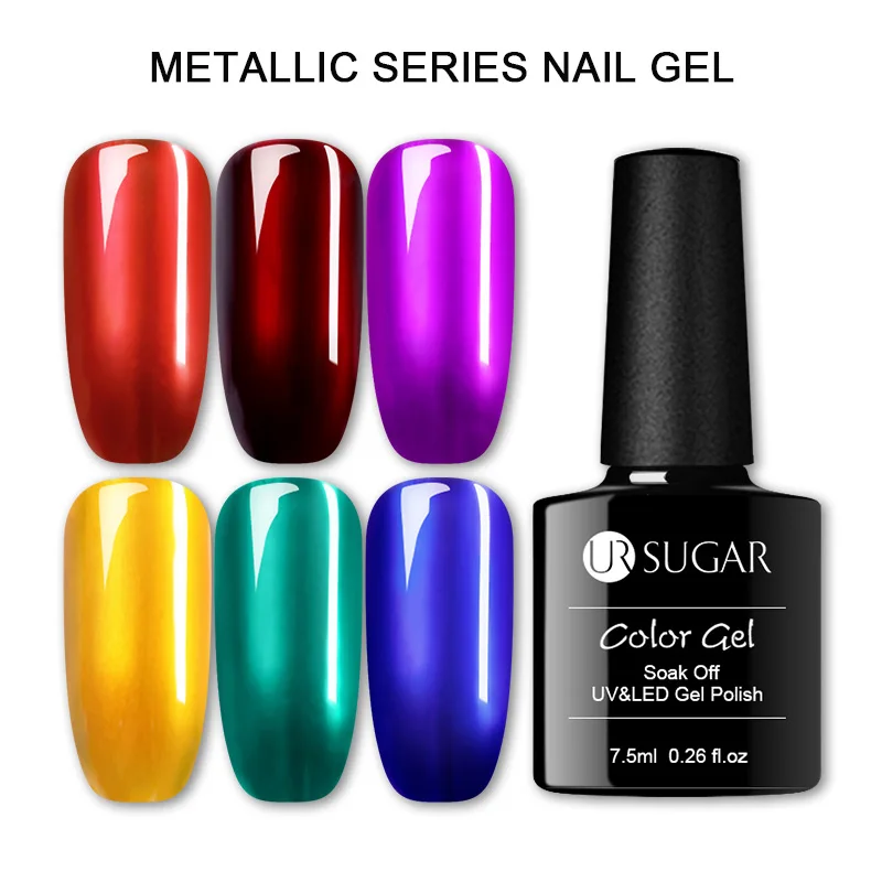 

UR SUGAR 7.5ml Mirror Titanium Gel Nail Polish Metallic Series Soak Off UV LED Gel Varnish Red Gel Lacquer Silver Base Needed