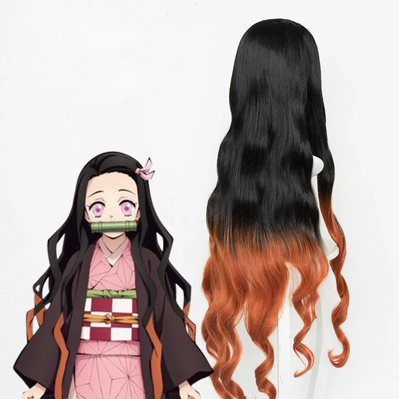 Demon Slayer Kimetsu no Yaiba Kamado Nezuko косплей парик термостойкие синтетические волосы парики+ парик колпачок+ бамбуковый реквизит уплотнительная палка