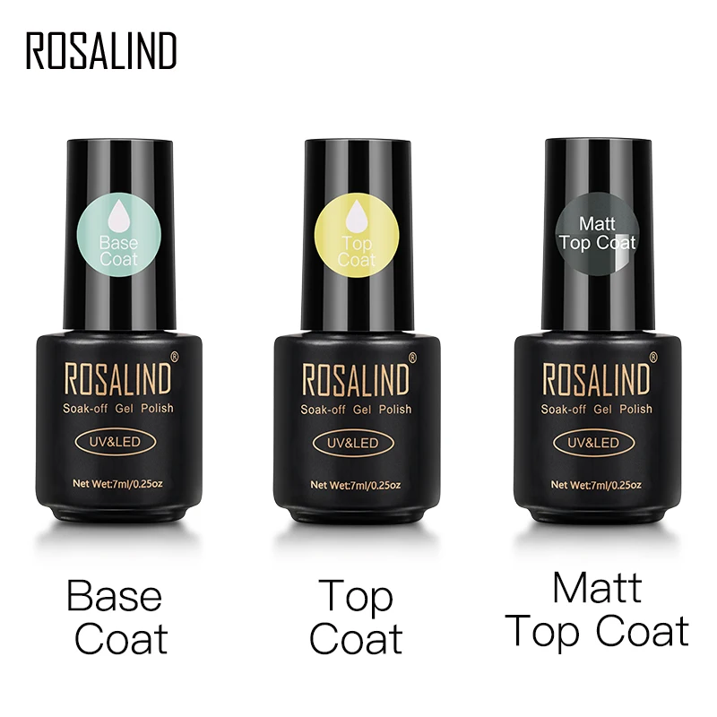 ROSALIND Matt Top Coat For Nails Gel Polish hybrid Varnishe Semi Permanent Coat Base and Top for Gel Polish UV For Manicure