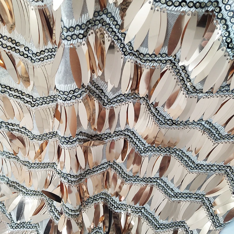 Модное блестящее Шампанское Чистая ткань с блестками вышитые волны кисточкой 4 см длинное, с блестками сетка фабричное кружево платье для ночного клуба