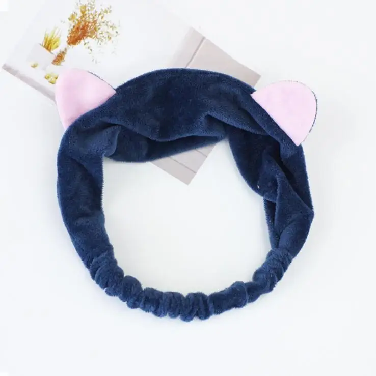 Rabbit Navy Горячая письмо OMG ободок девушки женщины бант мыть лицо тюрбан макияж эластичный бархат головы обертывание коралловый флис аксессуары для волос - Цвет: Rabbit Navy