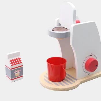 

New 1 Set Pretend Play Kitchen Toy Wood Simulated Coffee Machine With Milk Coffee Beans Sugar Brewing Children Gift D114