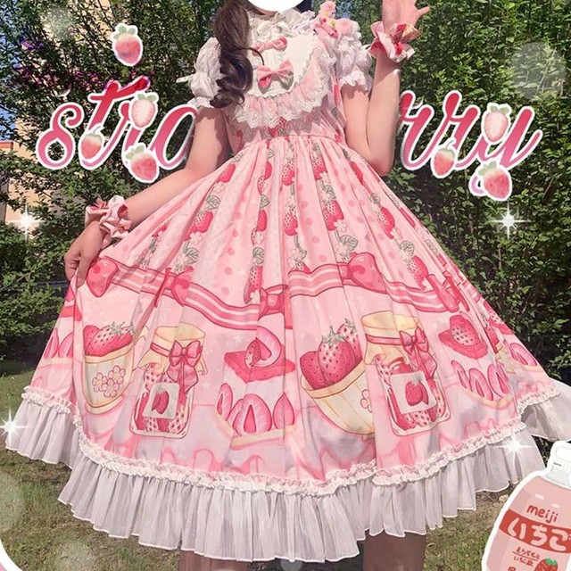 Japanese Women Lolita Jsk Party Dress Strawberry  Lolita Dress Kawaii  Strawberry - Lolita Collection - Aliexpress