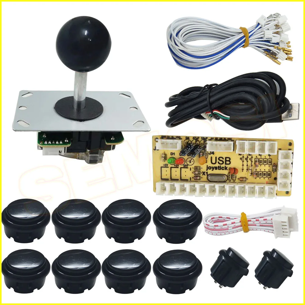 Black Kit 3 Нулевой задержкой, usb-датчик для ПК аркадный джойстик 24 мм/30 мм пуш-ап пуговицы «сделай сам» с проектом 2pin/5pin кабели для Mama Jamma - Цвет: Black Kit 3