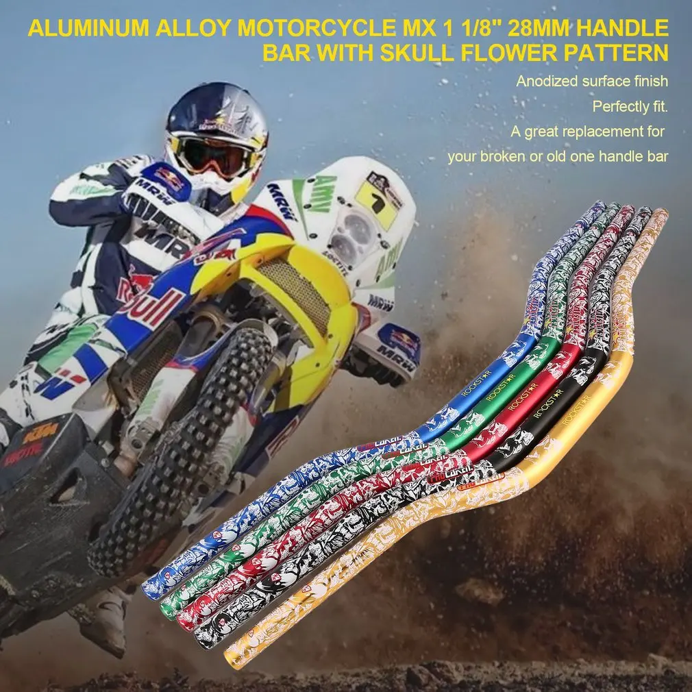 Руль мотоцикла из алюминиевого сплава Riser MX 1 1/8 дюймов 28 мм ручка жир бар с черепом цветочным узором