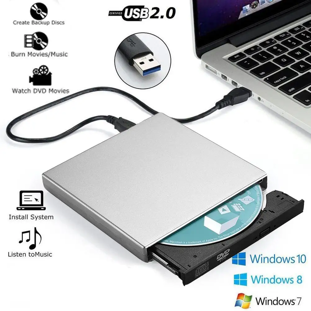 Precio reducido Unidad óptica externa portátil para ordenador portátil, Unidad óptica de DVD RW, CD, Usb, grabador de DVD externo, grabador de unidad óptica para Macbook 8bWZwXewydX