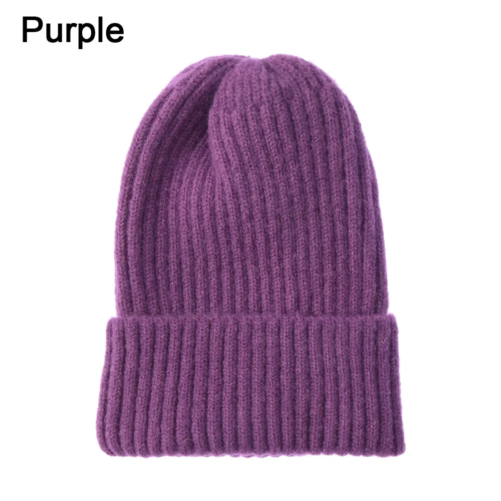 purple Новая мода 1 шт Женская вязанная зимняя шапка теплая кашемировая одноцветная шапка для девушек змеиные бобы мягкая верхняя шапка женская зимняя шапка - Цвет: purple