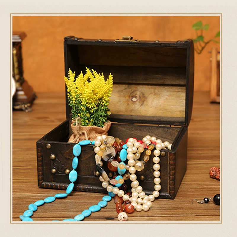 

Chic Wooden Pirate Jewellery Storage Box Case Holder Vintage Treasure Chest for Wooden organizer