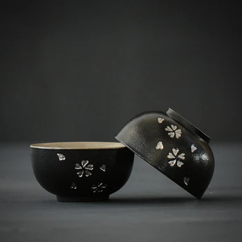 

LUWU black ceramic teacup cherry blossom tea cup sets of 2 cups chinese kung fu cup 45ml
