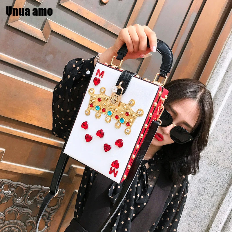 Unua amo Luxury Women Shoulder Bags Diamond Crown Flower Buckle PU Learher Box Style Party Bag For Ladies Mini Messenger Bag