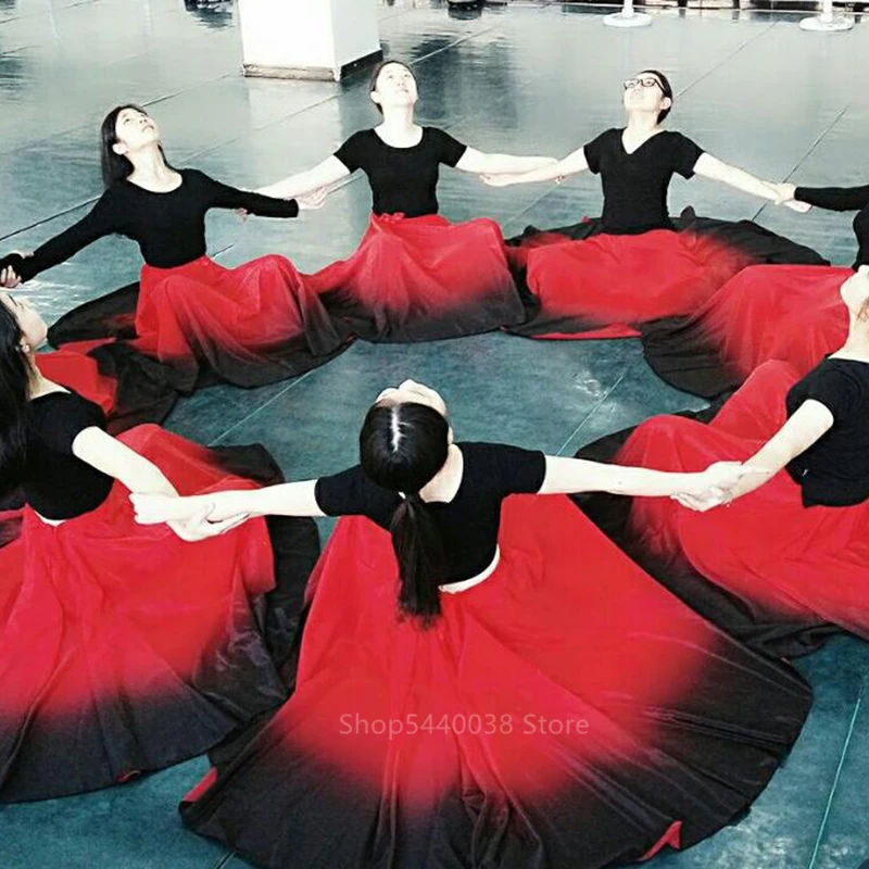 Red to black Фламенко юбка для танцев испанский Танцы костюмы для сцены для Для женщин Vestido фламенко 90/180/270/360 градусов классические Gypsy платье - Цвет: Red to black