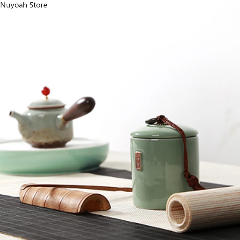 Household Tea Box Ceramic Pot Storage Sealed Pot Coffee Storage Living Room Coffee Table Decoration Kitchen Grain Dispenser Tea Tin Box Tea Canister Ceramic Storage Jar