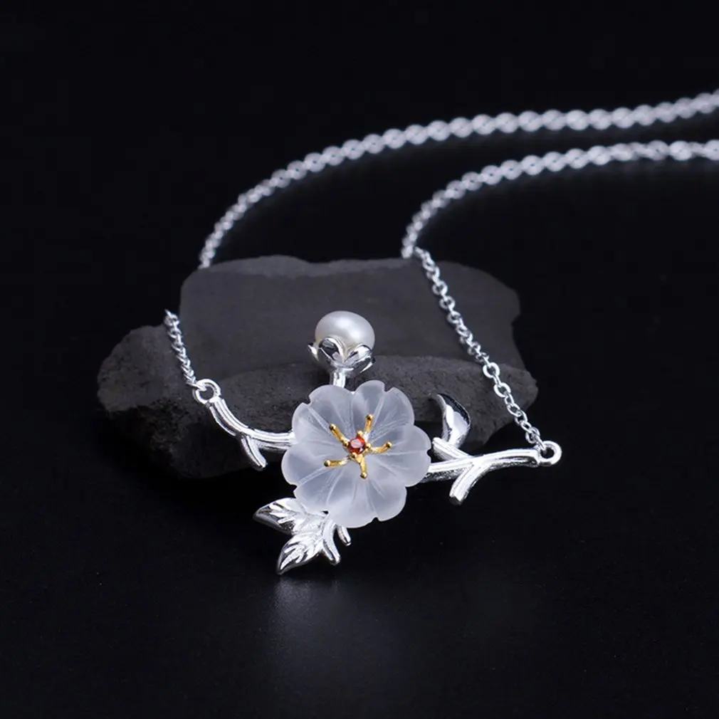 S925 серебро натуральный жемчуг циркониевые кристаллы цветок ожерелье женский красивый цветок дизайн дворец древний ветер цепи