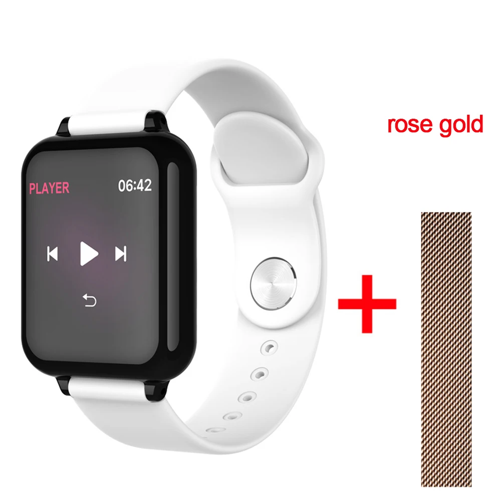 white-rose-gold-band Смарт-часы B57, водонепроницаемые, спортивные, для iOS, Android, телефона, кровяное давление, монитор сердечного ритма, фитнес-браслет, для мужчин и женщин, смарт-браслет - Цвет: white-rose-gold-band