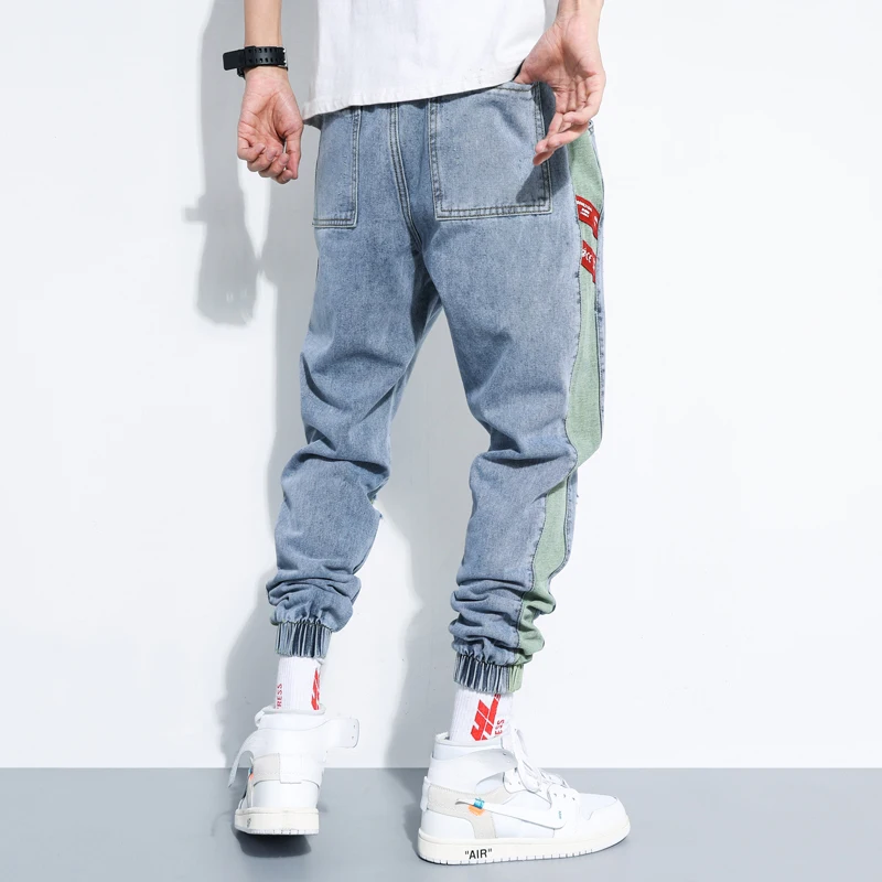Эластичные джинсы в стиле хип хоп мужские свободные повседневные штаны с узкой