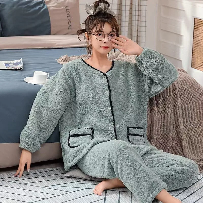 Женский зимний плотный теплый пижамный комплект из кораллового флиса Топ с