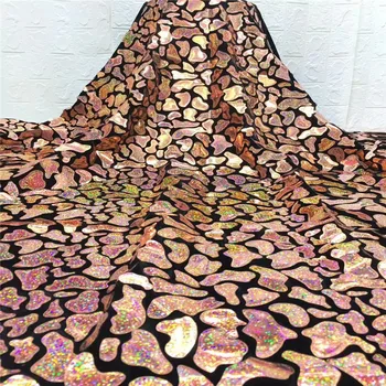 

African Velvet Lace Fabric 2020 pink High Qality Lace Newest Wedding Nigerian French big sequins Lace Material For Women Dress