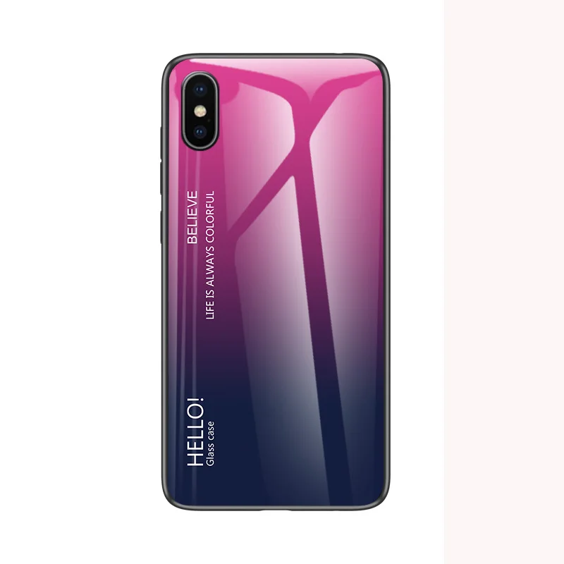 Для iphone XS Max, задняя крышка для телефона, модный, градиентный, сменный, стеклянный, задняя крышка для телефона, чехол для Apple iphone X XR, полная защита, бампер - Цвет: Розово-красный