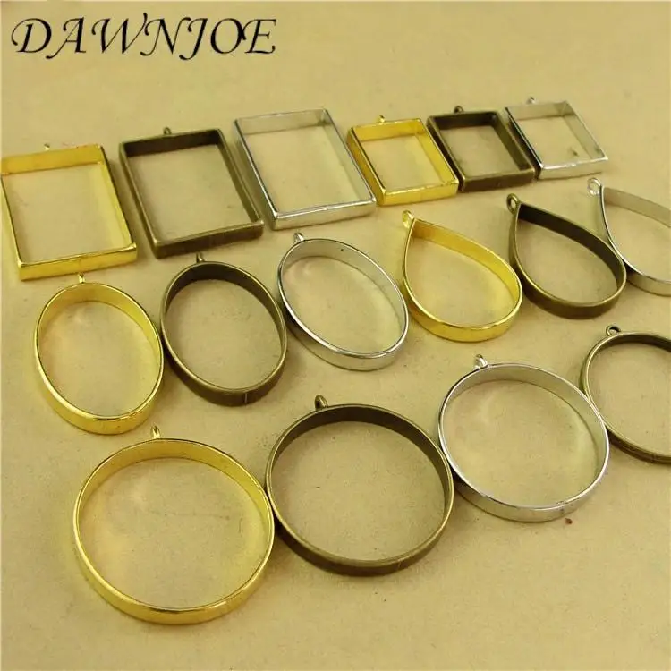 

10pcs/lot Vintage Charms UV Epoxy metal Frame Photo Frame Blank Pendant Base DIY Making Necklace Pendant Jewelry Finding