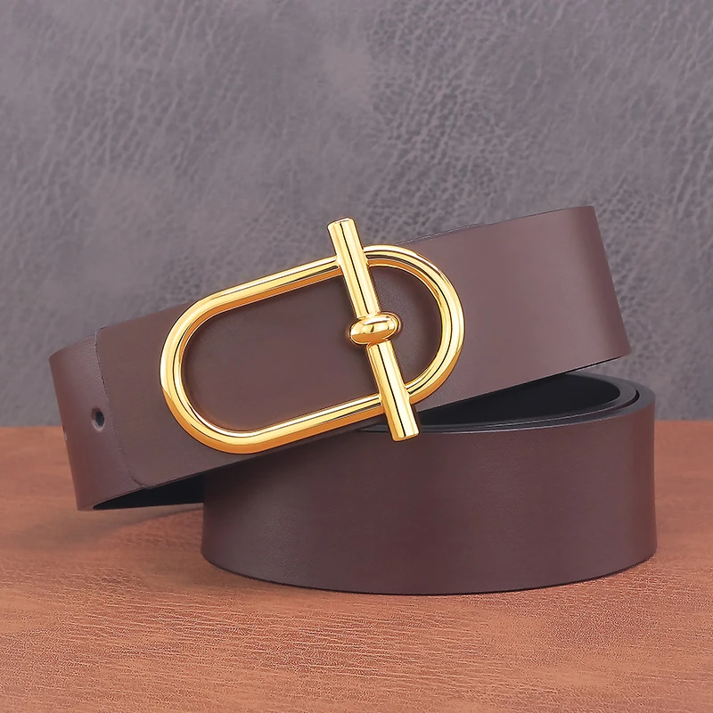 High Quality K Letter Smooth Buckle Men Designer Belts Luxury Famous Brand  Full Grain Leather 3.3cm Casual Ceinture Homme