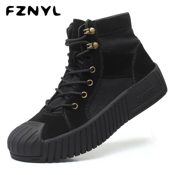 

FZNYL Fashion Men Boots High Quality Pigskin+Canvas Ankle Work Boots Shoes High-Tops Lace-Up 2020 Autumn Shoes Plus size 38-44