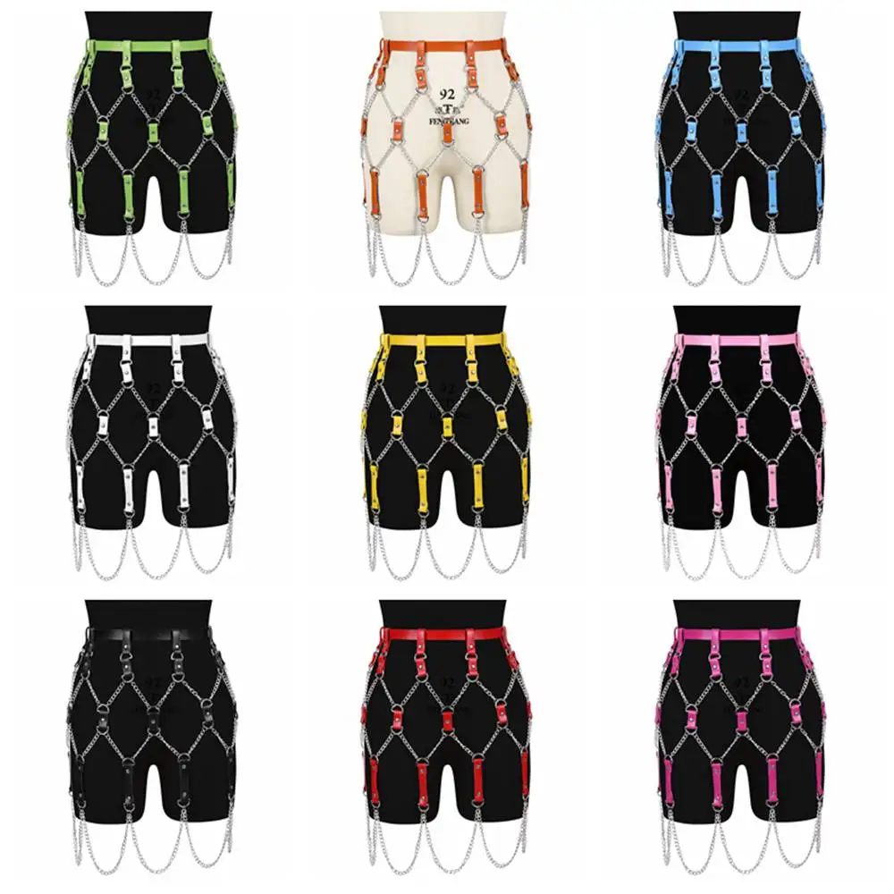 

Женское кожаное нижнее белье Goth, сексуальное нижнее белье, подвязки, эротические подвязки на металлической цепочке в стиле панк, экзотические аксессуары