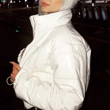 

Quilted Thick Warm Zipper Long Sleeve Parka Women's Winter Coat Drawstring High Neck Jacket White Warm Bread Cotton Jacket