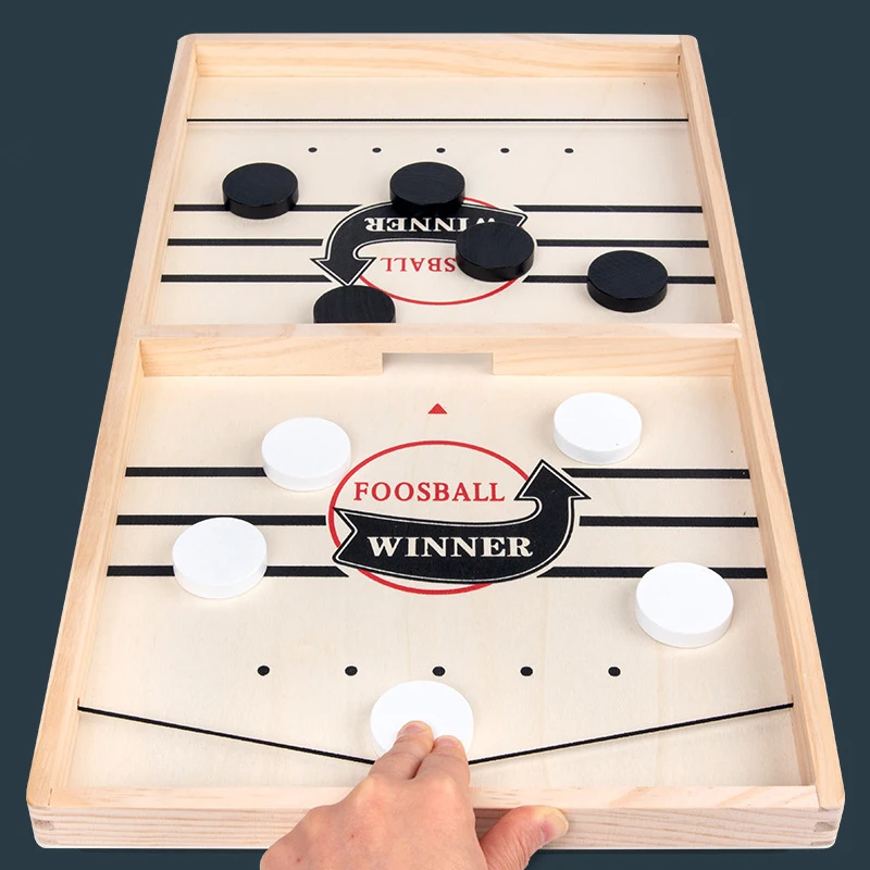 moopok Fast Sling Puck Game,Wooden Hockey Game.Desktop Battle 2in1