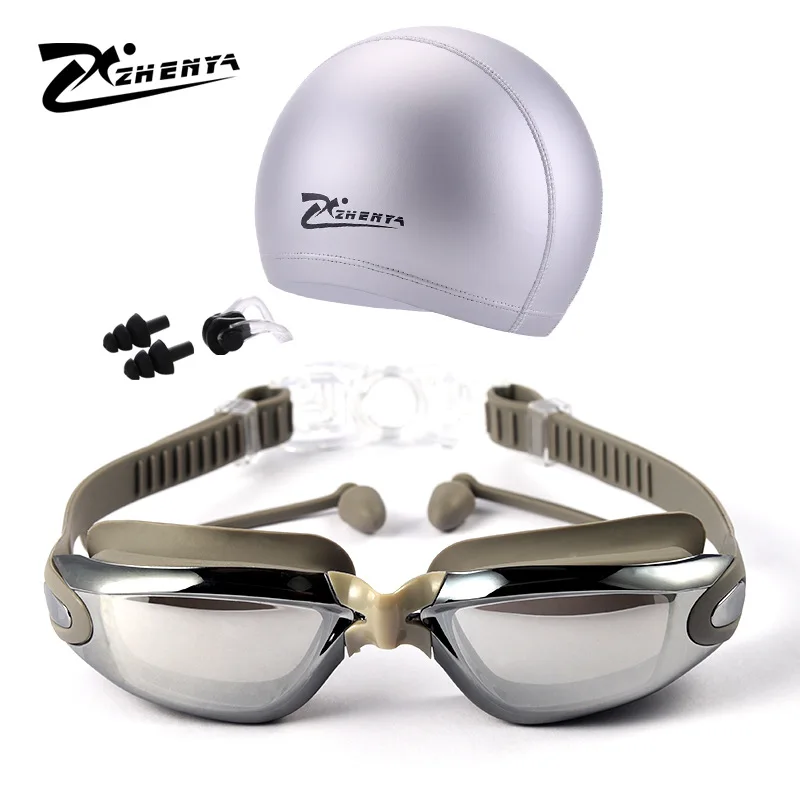 

CMH Goggles Diving Anti-fog Large Frame Glasses Men Electroplated Women's Myopia Adult with Earplug Women's Mirror Goggles
