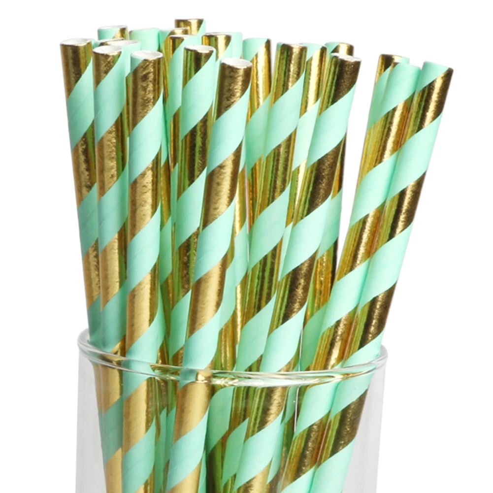 Fashion 25Pcs Stripe Heart Flamingo Print Disposable Drinking Paper Straws Party Decor